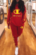 Red Casual Print Patchwork Hooded Collar Long Sleeve Two Pieces