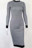 Black White Sexy Print Patchwork O Neck Pencil Skirt Dresses