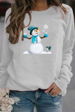 Red Casual Snowman Printed Draw String O Neck Tops