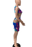 Multicolor Sexy Print Hollowed Out Backless One Shoulder Sleeveless Dress