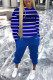 Blue Casual Striped Print Hooded Collar Long Sleeve Two Pieces