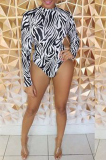 Black Sexy Street Print Patchwork Swimwears