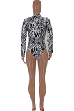 Black Sexy Street Print Patchwork Swimwears