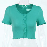 Green Fashion Casual Solid Basic O Neck Tops