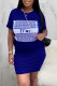 Blue Casual Print Patchwork O Neck Short Sleeve Dress Dresses