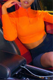 Rose Red Fashion Casual Solid Basic Zipper Collar Tops