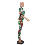 Multi-color Zipper Fly Mid Print Skinny Pants Jumpsuits & Rompers