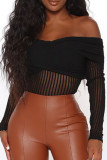 Black Sexy Solid See-through Mesh Off the Shoulder Regular Bodysuits