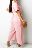 White Casual Solid Split Joint Turndown Collar Straight Jumpsuits(Without Belt)