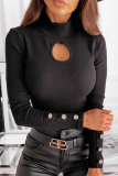 White Sexy Solid Hollowed Out Half A Turtleneck Tops