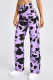 Purple Casual Print Patchwork High Waist Straight Denim Jeans