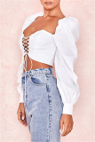 Red Sexy Casual Solid Backless Strap Design Square Collar Tops