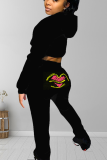 Red Sexy Print Letter Hooded Collar Long Sleeve Two Pieces