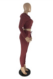 Red Fashion Casual Solid Basic Hooded Collar Long Sleeve Two Pieces