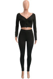 Pink Street Solid Patchwork Backless V Neck Long Sleeve Two Pieces