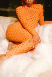 Red Fashion Sexy Solid Hollowed Out See-through Turtleneck Long Sleeve Two Pieces
