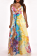 Purple Sexy Print Patchwork Spaghetti Strap Irregular Dress Dresses