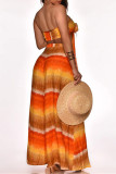 Yellow Fashion Sexy Print Backless Strapless Sleeveless Two Pieces