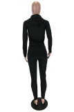 Grey Daily Solid Patchwork Hooded Collar Long Sleeve Two Pieces