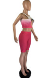 Red Fashion Casual Gradual Change Eyes Printed Basic O Neck Sleeveless Two Pieces