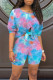 Blue Casual Tie Dye Bandage Patchwork O Neck Half Sleeve Two Pieces