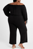 Black Fashion Casual Solid Backless Off the Shoulder Plus Size Jumpsuits