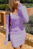 Green Sexy Solid Buckle Oblique Collar The MIDI Dress Dresses