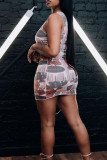 Multicolor Fashion Sexy Print Bandage Hollowed Out U Neck Vest Dress Dresses