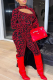 Red Sexy Leopard Patchwork Half A Turtleneck Skinny Jumpsuits