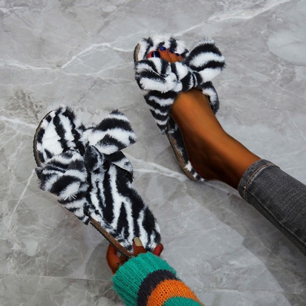 Zebra Fashion Casual Split Joint Bow Flat Slippers
