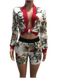 White Elastic Fly Mid Print Loose shorts Two-piece suit