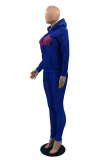 Blue Casual Print Letter Hooded Collar Long Sleeve Two Pieces