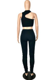 Black Fashion Sexy Solid Hollowed Out Turtleneck Sleeveless Two Pieces