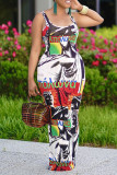 White Fashion Sexy Print Basic U Neck Vest Dress