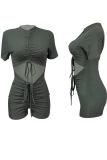 Red Casual Solid Hollowed Out O Neck Skinny Rompers