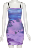 Pink Sexy Print Patchwork Spaghetti Strap Pencil Skirt Dresses