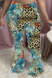 Leopard Print Casual Leopard Patchwork Boot Cut Mid Waist Speaker Bottoms