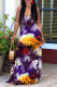 Purple Fashion Sexy Print Backless Spaghetti Strap Long Dress