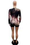 Pink Sexy Patchwork Sequins V Neck Straight Jumpsuits