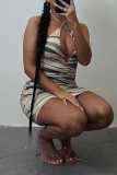 Black Sexy Print Patchwork Halter Pencil Skirt Dresses