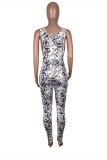 White Sexy Casual Print Basic O Neck Sleeveless Skinny Jumpsuits