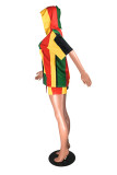 Multicolor Fashion Casual Print Basic Hooded Collar Short Sleeve Two Pieces
