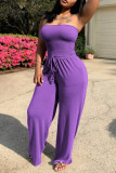 Purple Sexy Casual Solid Backless Strapless Regular Jumpsuits