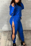 Blue Sexy Solid Patchwork O Neck Long Sleeve Two Pieces