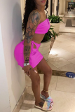 Pink Sexy Print Patchwork Off the Shoulder Sleeveless Two Pieces