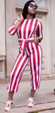 Red Sashes Striped Fashion Jumpsuits & Rompers