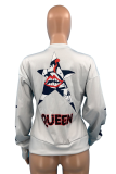 Grey Casual Print Letter O Neck Tops