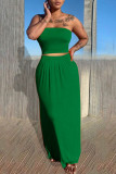 Green Casual Solid Patchwork Strapless Sleeveless Two Pieces