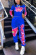 Blue Fashion Daily Adult Print Patchwork O Neck Long Sleeve Regular Sleeve Regular Two Pieces
