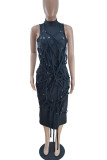 Black Fashion Solid Patchwork Frenulum Half A Turtleneck Straight Dresses